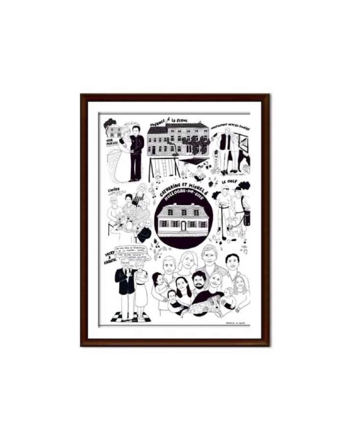 Portrait de famille encadré — Portrait de famille personnalisé par Géraldine De Groote, illustratrice à Bruxelles